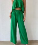 Backless High Low Hem Halter Top & Pants