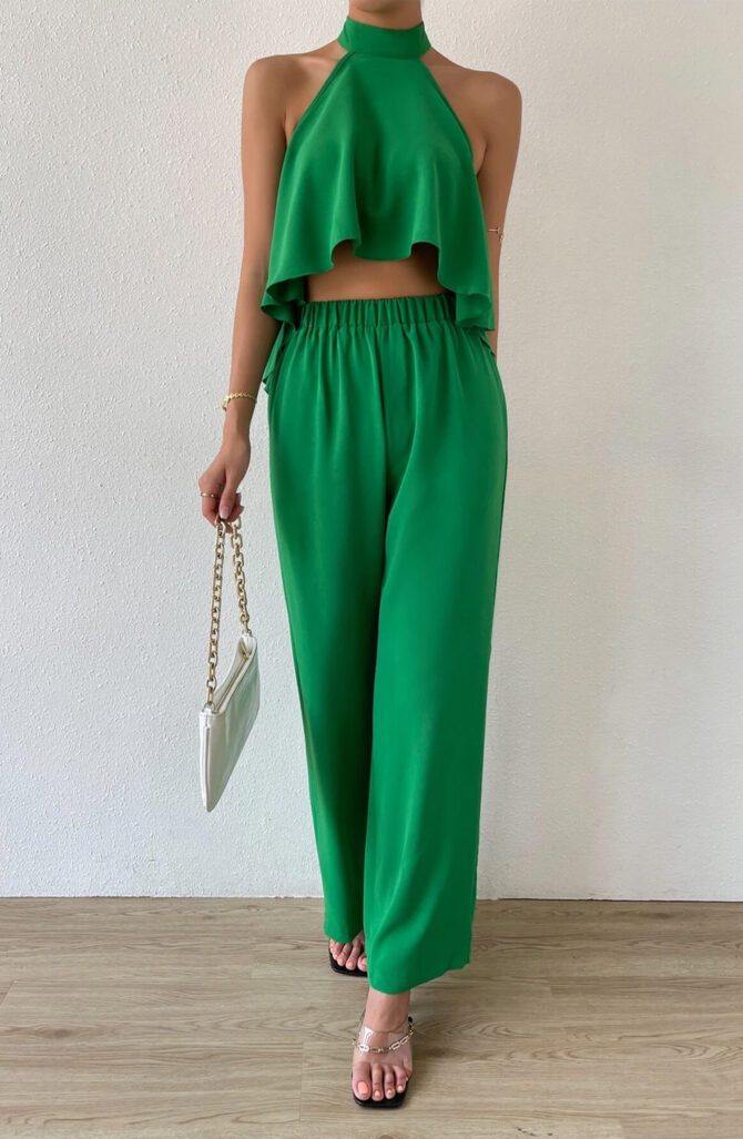 Backless High Low Hem Halter Top & Pants