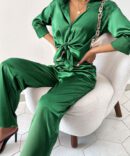 Drop Shoulder Satin Blouse & Pants