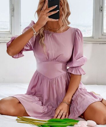 Frill Trim Flounce Sleeve Dress