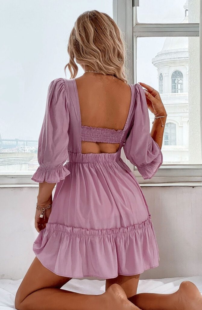 Frill Trim Flounce Sleeve Dress