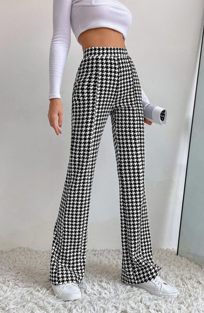 The High Waist Houndstooth Flare Leg Pants