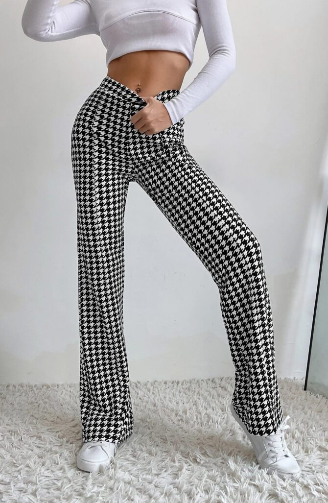 The High Waist Houndstooth Flare Leg Pants