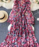 Printed Long Skirt Ruffled Retro Printed Dress