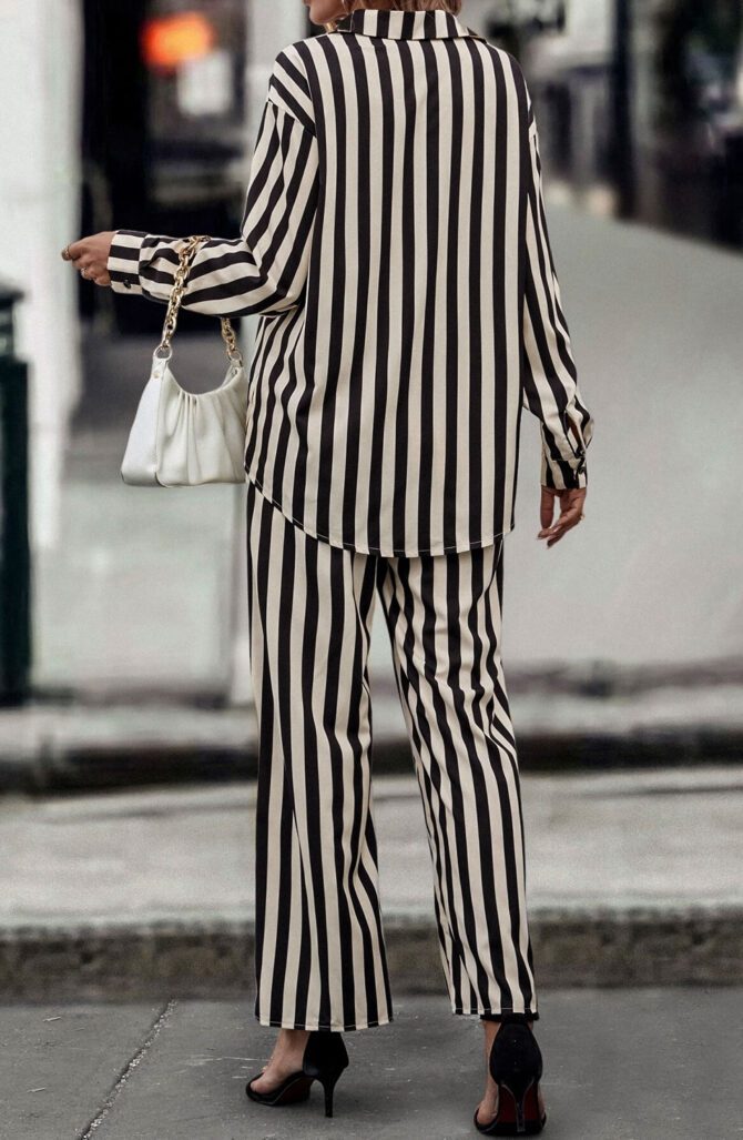 Striped Print Drop Shoulder Shirt & Pants