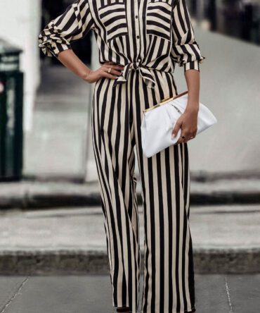 Striped Print Drop Shoulder Shirt & Pants