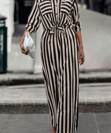 Striped Print Drop Shoulder Shirt & Pants