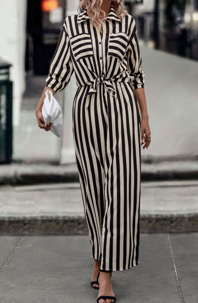 Striped Print Drop Shoulder Shirt & Pants