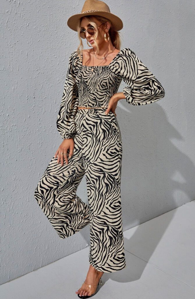 Zebra Stripe Shirred Blouse & Pants