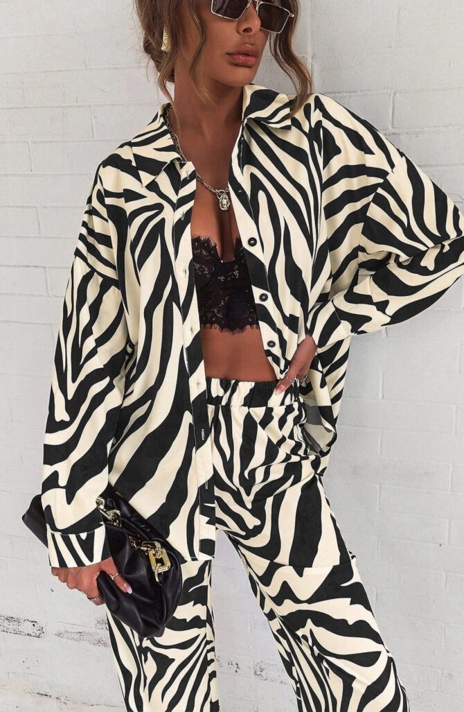 Zebra Stripe Shirred Blouse & Pants