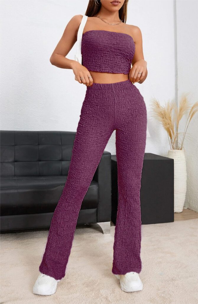 Solid Crop Tube Top & Pants Set