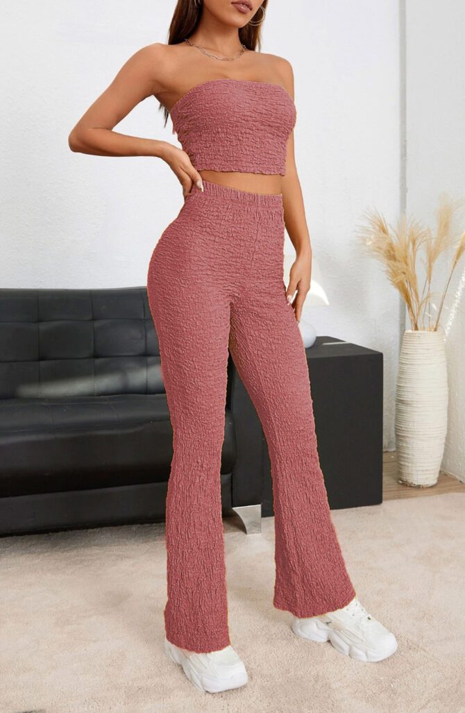 Solid Crop Tube Top & Pants Set