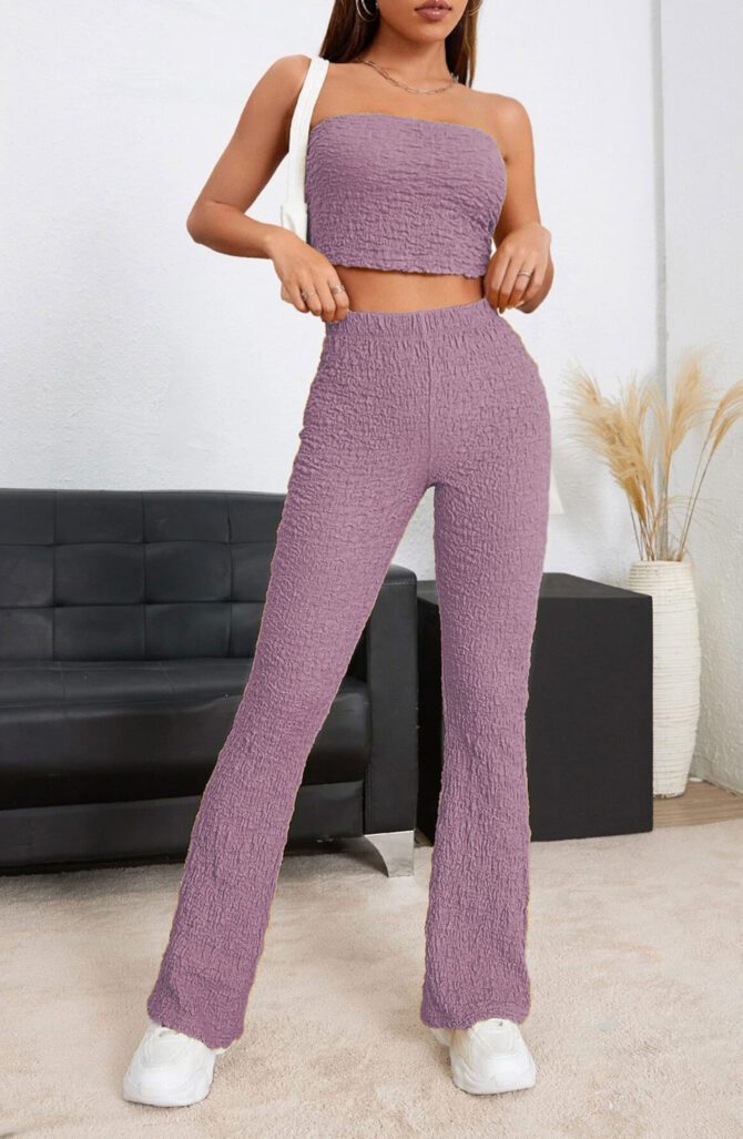 Solid Crop Tube Top & Pants Set