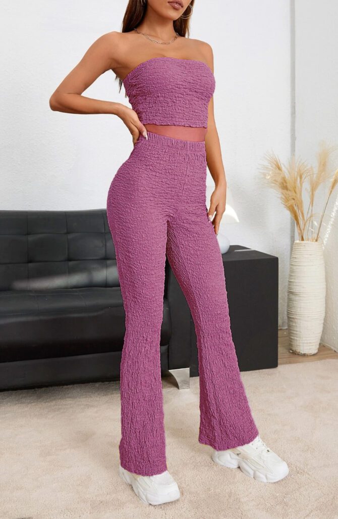 Solid Crop Tube Top & Pants Set