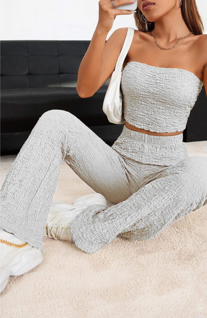 Solid Crop Tube Top & Pants Set