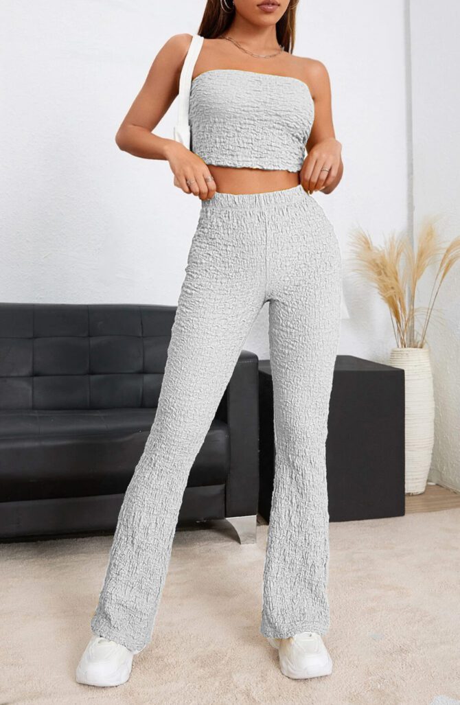 Solid Crop Tube Top & Pants Set