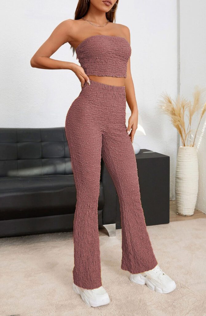 Solid Crop Tube Top & Pants Set